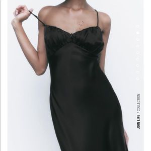 ZARA Black Satin Midi Dress